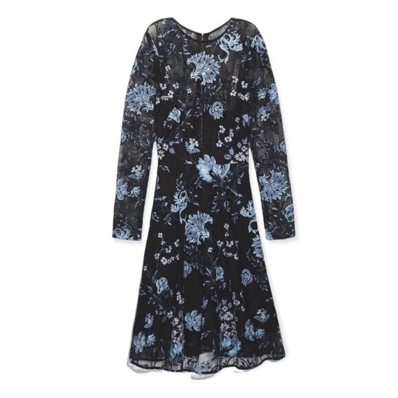 SB Sachin + Babi Long Sleeve Floral Embroidered Black Blue Dress Size 14 - Picture 5 of 9